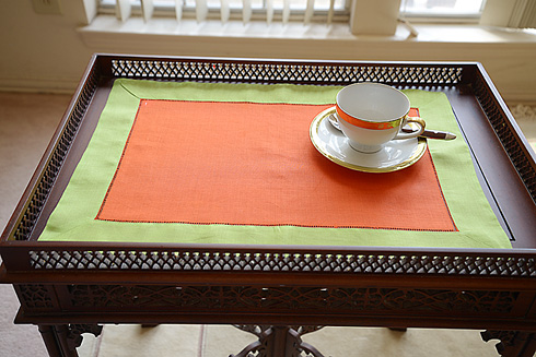 Multicolor Hemstitch Placemat 14"x20".Flame Orange & Macaw Green